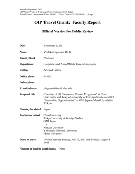OIP Travel Grant: Faculty Report