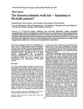 The Forearm Ischaemic Work Test - Hazardous to Mcardle Patients?