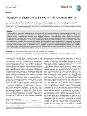 Adsorption of Phosphate by Halloysite (7 Å) Nanotubes (Hnts)