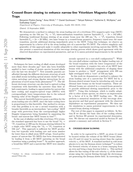 Arxiv:2004.10298V2 [Physics.Atom-Ph] 11 Sep 2020 Far Lower Than in Alkali Atom MOT Setups