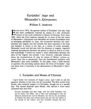 Euripides' Auge and Menander's Epitrepontes William S