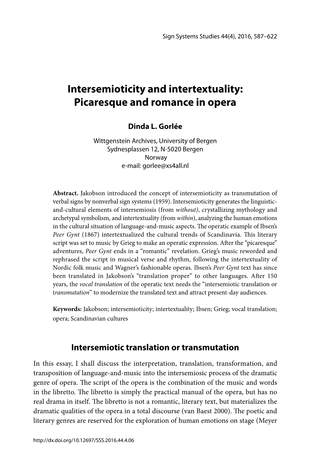 Intersemioticity and Intertextuality: Sign Picaresque Systems and Studies Romance 44(4), in 2016,Opera 587–622 587