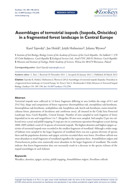 Assemblages of Terrestrial Isopods (Isopoda, Oniscidea) in a Fragmented Forest Landscape in Central Europe