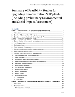 Summary of Feasibility Studies for Upgrading Demonstration SHP Plants (Including Preliminary Environmental and Social Impact Assessment)
