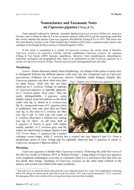 Nomenclature and Taxonomic Notes on Cupressus Gigantea Cheng & Fu