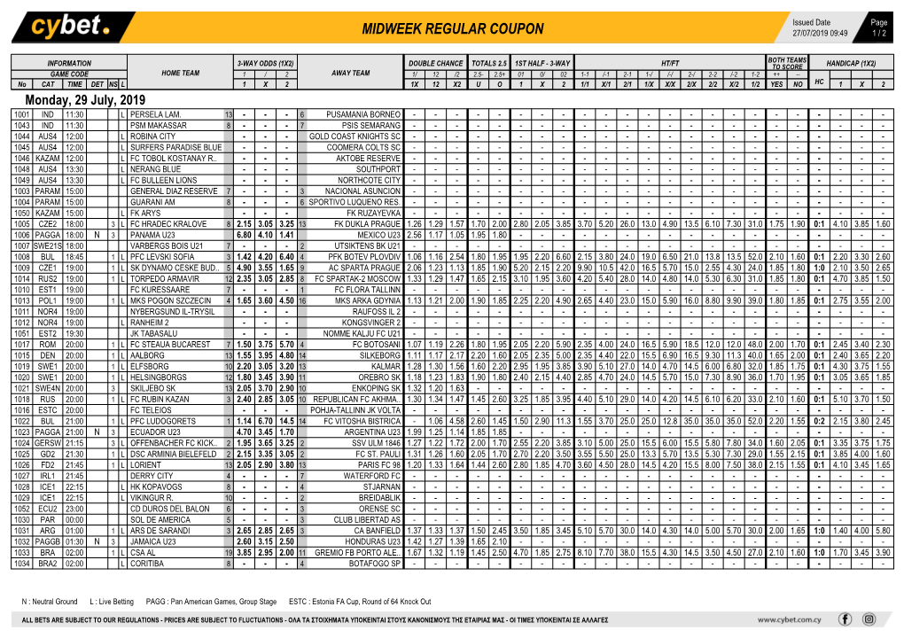 Midweek Regular Coupon 27/07/2019 09:49 1 / 2