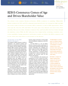 Whitepaper B2B E-Commerce Comes of Age and Drives Shareholder Value