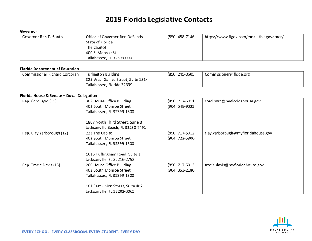 2019 Florida Legislative Contacts