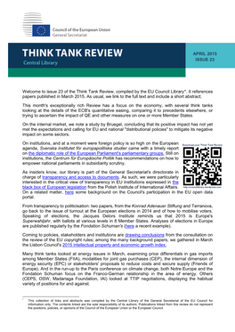 APRIL 2015 ISSUE 23 Welcome to Issue 23 of the Think Tank Review