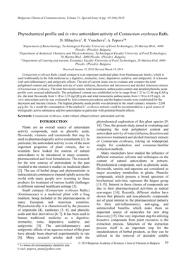 Phytochemical Profile and in Vitro Antioxidant Activity of Centaurium Erythraea Rafn