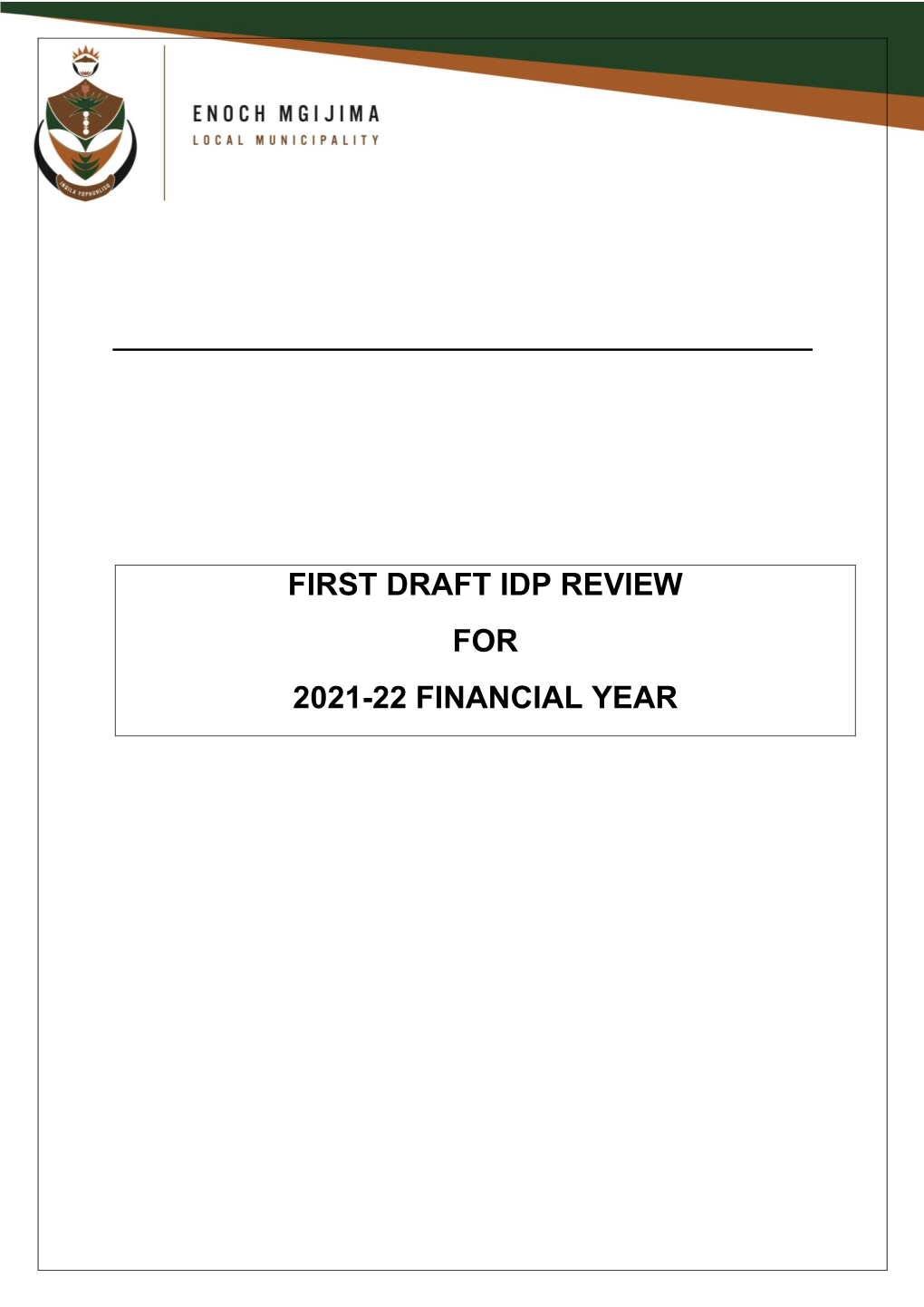 First Draft Idp Review for 2021-22 Financial Year