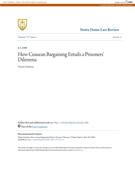 How Coasean Bargaining Entails a Prisoners' Dilemma Wayne Eastman