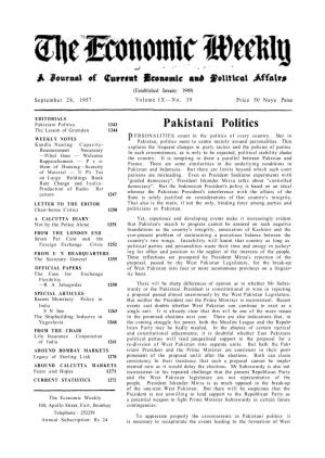 Pakistani Politics 1243 Pakistani Politics the Lesson of Gramdan 1244 ERSONALITIES Count in the Politics of Every Country
