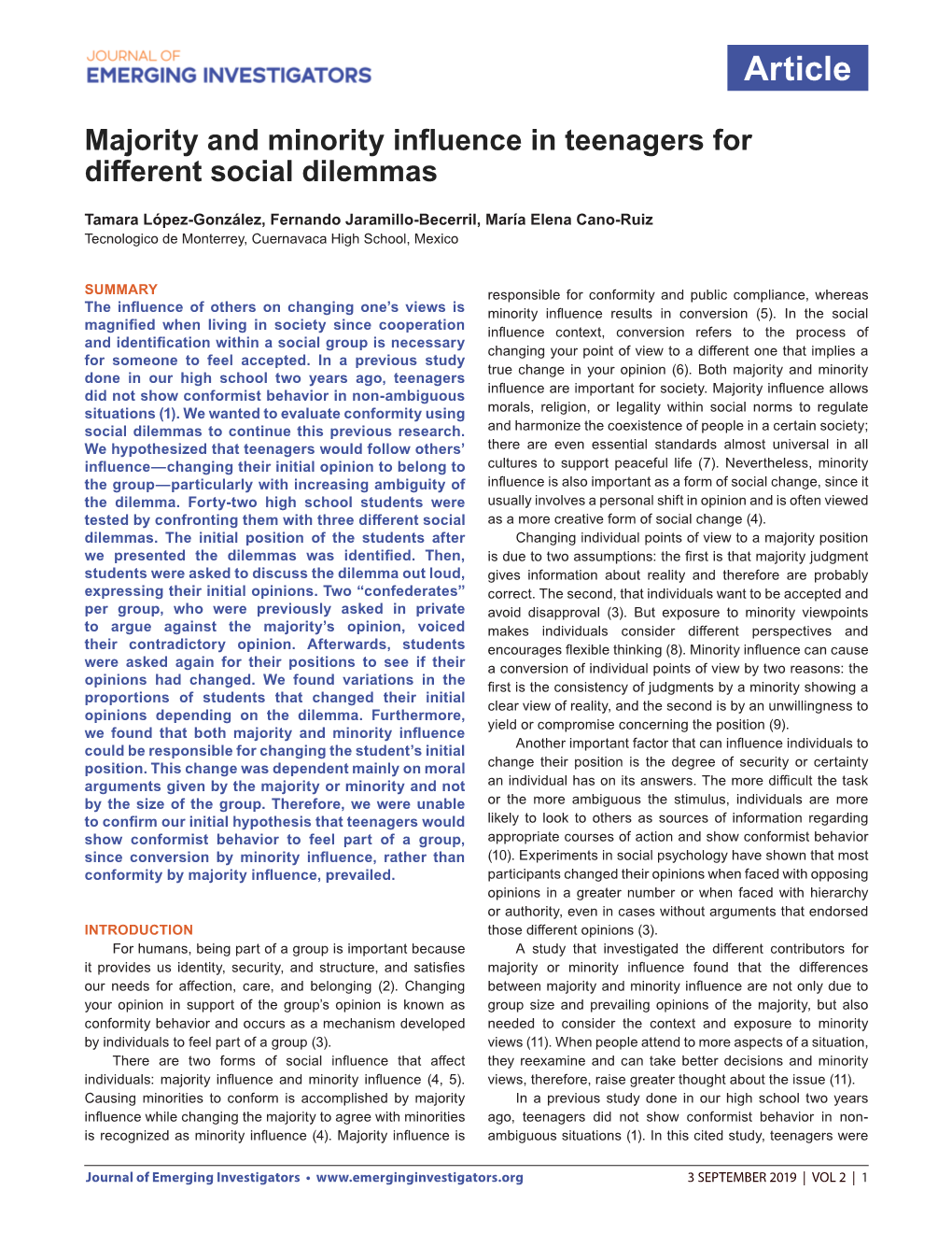 Majority and Minority Influence in Teenagers for Different Social Dilemmas