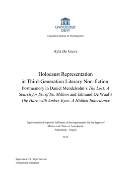 Holocaust Representation in Third-Generation Literary Non-Fiction