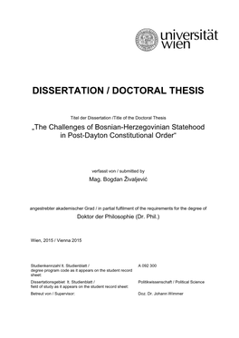 The Challenges of Bosnian-Herzegovinian Statehood in Post-Dayton Constitutional Order“