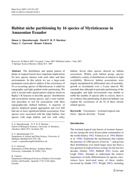 Habitat Niche Partitioning by 16 Species of Myristicaceae in Amazonian Ecuador