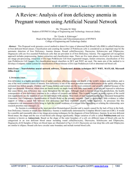 Analysis of Iron Deficiency Anemia in Pregnant Women Using Artificial Neural Network