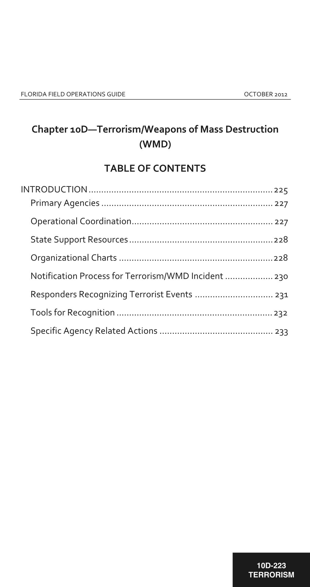 Chapter 10D—Terrorism/Weapons of Mass Destruction (WMD) TABLE OF