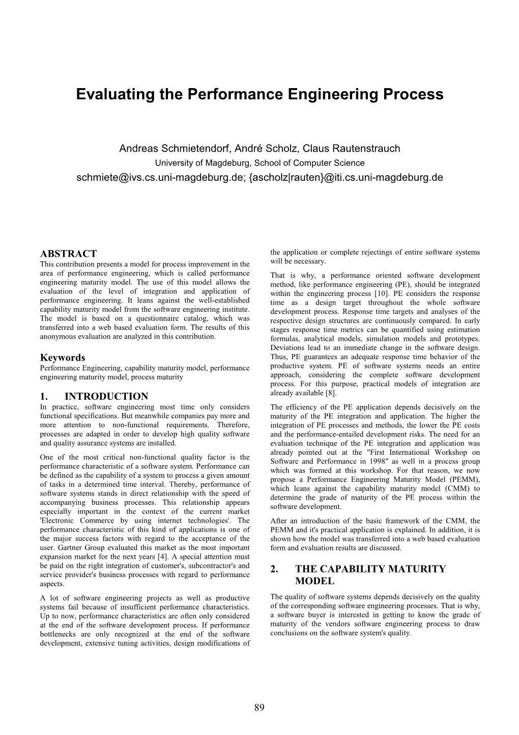 Evaluating the Performance Engineering Process