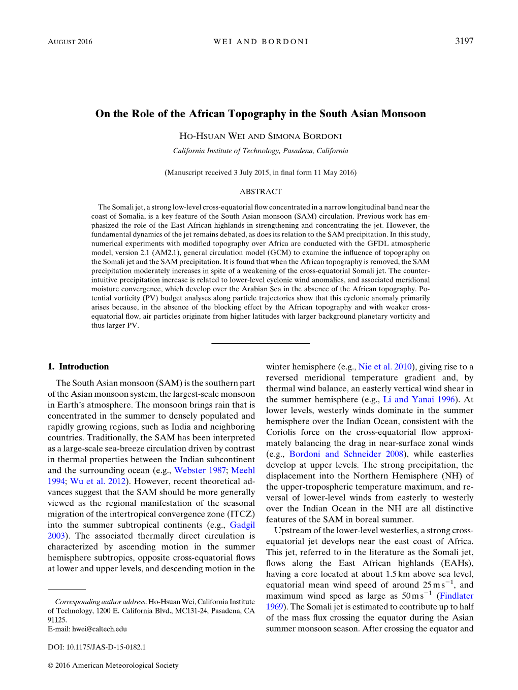 On the Role of the African Topography in the South Asian Monsoon