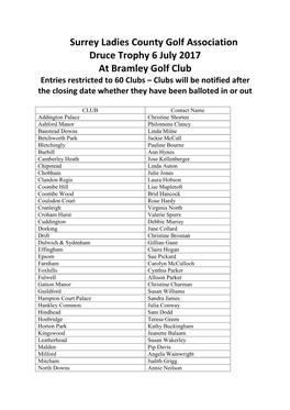 Surrey Ladies County Golf Association Druce Trophy 6 July 2017 At