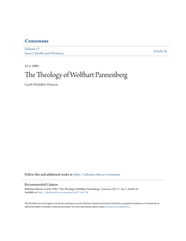 The Theology of Wolfhart Pannenberg Garth Wehrfritz-Hanson