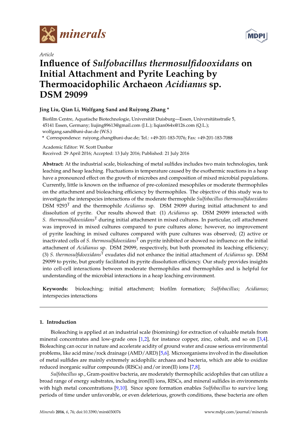 Influence of Sulfobacillus Thermosulfidooxidans on Initial