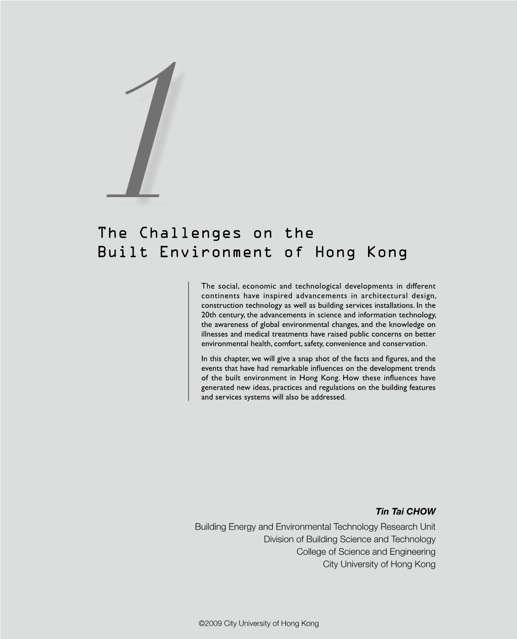 1The Challenges on the Built Environment of Hong Kong