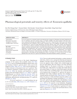 Pharmacological Potentials and Toxicity Effects of Excoecaria Agallocha