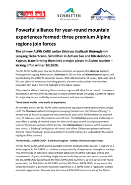 Powerful Alliance for Year-Round Mountain Experiences Formed