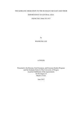 The Koreans' Migration to the Russian Far East and Their