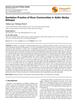 Sanitation Practice of Slum Communities in Addis Ababa, Ethiopia