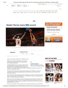 Hawks' Korver Nears NBA Record Choose Your Sports