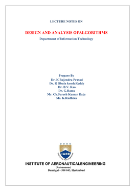 DESIGN and ANALYSIS OFALGORITHMS Department of Information Technology