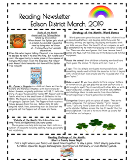 Reading Newsletter Edison District March, 2019