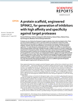 A Protein Scaffold, Engineered SPINK2, for Generation of Inhibitors With