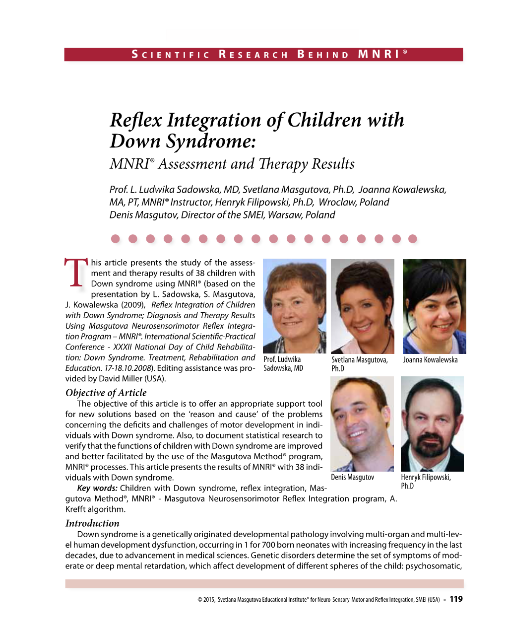 Reflex Integration of Children with Down Syndrome: MNRI® Assessment and Therapy Results