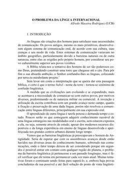 O PROBLEMA DA LÍNGUA INTERNACIONAL Alfredo Maceira Rodríguez (UCB)