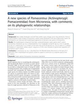 (Actinopterygii: Pomacentridae) from Micronesia, with Comments on Its Phylogenetic Relationships Shang-Yin Vanson Liu1,2*†, Hsuan-Ching Hans Ho3† and Chang-Feng Dai1