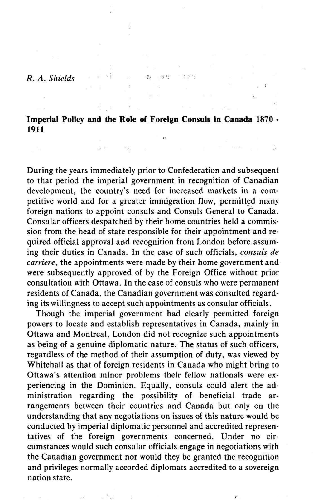 R. A. Shields Imperial Polley and the Role of Foreign Consuls In
