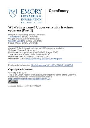 Upper Extremity Fracture Eponyms