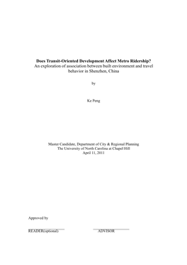 Does Transit-Oriented Development Affect Metro Ridership? an Exploration of Association Between Built Environment and Travel Behavior in Shenzhen, China