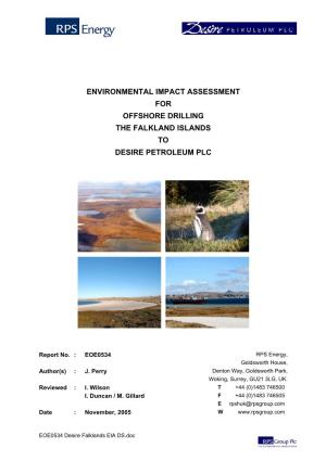 Environmental Impact Assessment for Offshore Drilling the Falkland Islands to Desire Petroleum Plc