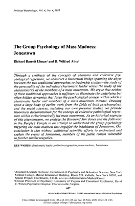 The Group Psychology of Mass Madness: Jonestown