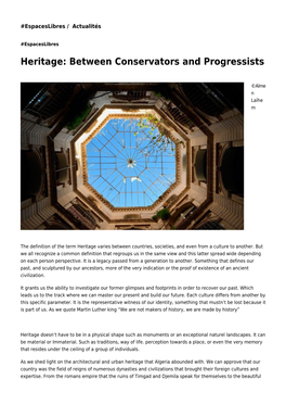 Heritage: Between Conservators and Progressists: Toute L'actualité Sur