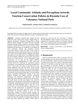 Local Community Attitude and Perceptions Towards Tourism Conservation Policies in Rwanda Case of Volcanoes National Park