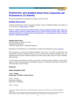SYMPISUIM&gt; 2015 Buddhist Ritual Music Symposium and Performances, UC Berkeley