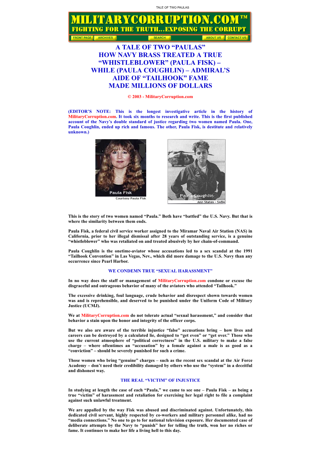 Paula Coughlin) – Admiral ’S Aide of “Tailhook” Fame Made Millions of Dollars