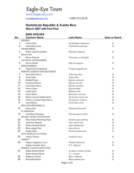 2007 DR/PR Species List